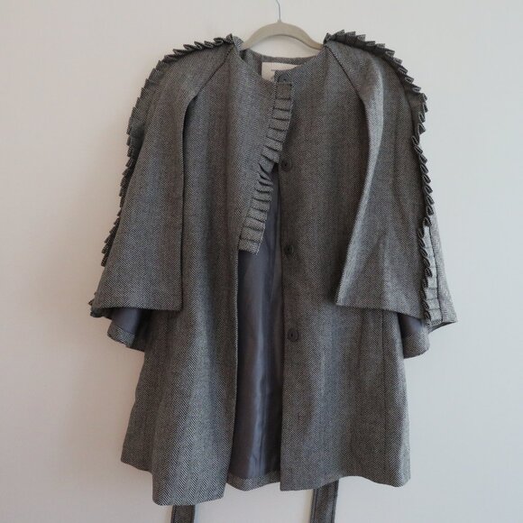 BANANA REPUBLIC X OLIVIA PALERMO Herringbone Ruffle Cape Academia Wool Blend XS - Picture 3 of 16